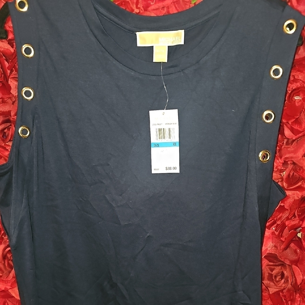 Michael Kors NWT Navy Sleeveless Top with Gold Eyelets Size XLarge